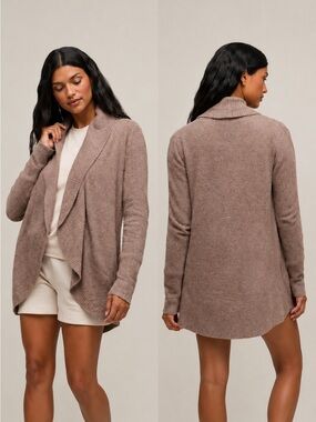 Barefoot Dreams CozyChic Lite Circle Cardigan Taupe Open Front Sweater Medium